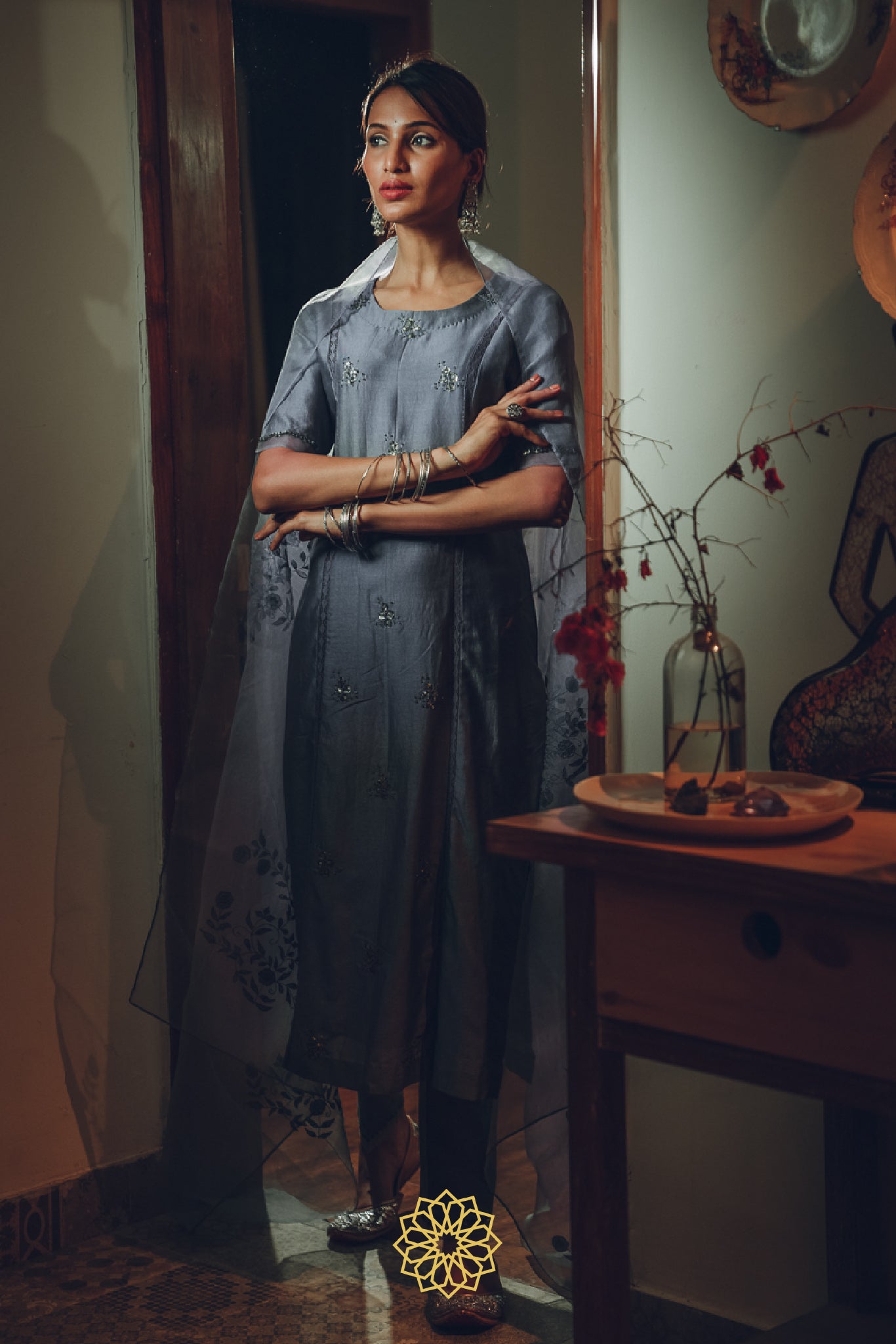 SAPPHIRE GREY EMBROIDERED KURTA SET