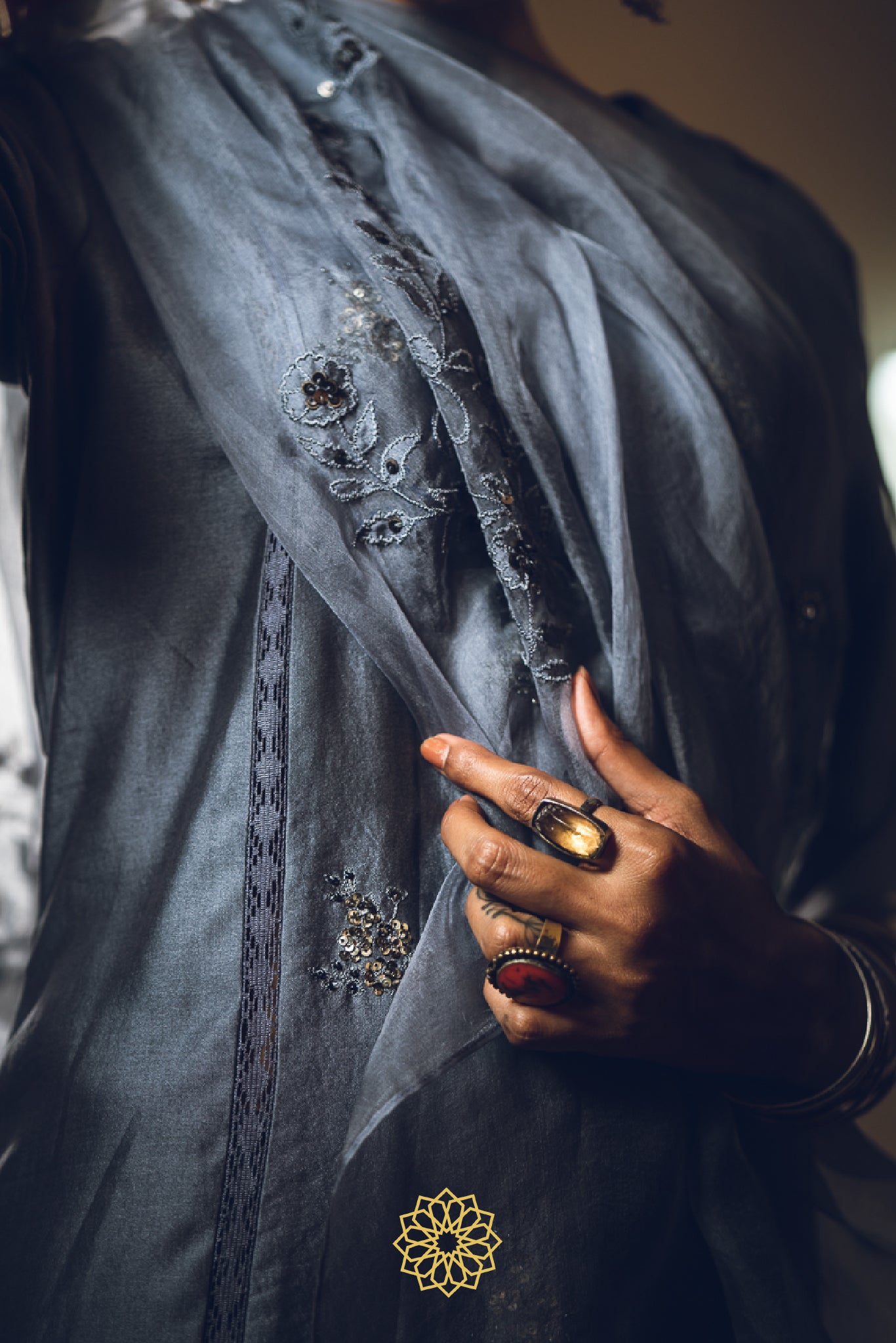 SAPPHIRE GREY EMBROIDERED KURTA SET