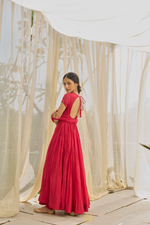 Load image into Gallery viewer, AAFREEN - Red-Pink Mul Chanderi Anarkali, Tonal Pants with Kota Silk Dupatta
