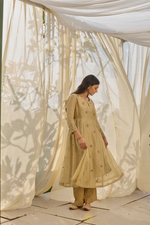 Load image into Gallery viewer, EHSA - Almond Green Chanderi Anarkali, Tonal Pants with Dual-Shade Kota Dupatta
