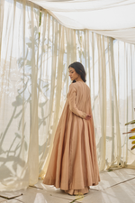 Load image into Gallery viewer, EKAYA - Soft Salmon Pink Chanderi Anarkali, Tonal Sharara, Embroidered Gold Ari &amp; Zardosi Blouse
