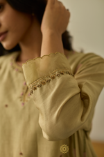 Load image into Gallery viewer, MEHRUN - Soft Green Chanderi Kalidar Kurta, Tonal Pants with  Floral Veil Embroidered Dupatta
