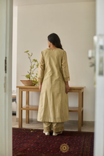 Load image into Gallery viewer, MEHRUN - Soft Green Chanderi Kalidar Kurta, Tonal Pants with  Floral Veil Embroidered Dupatta
