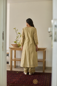 MEHRUN - Soft Green Chanderi Kalidar Kurta, Tonal Pants with  Floral Veil Embroidered Dupatta