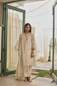 NAZM - Soft White Chanderi Kurta, Tonal Salwar with Mukaish Dupatta