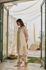 Load image into Gallery viewer, NAZM - Soft White Chanderi Kurta, Tonal Salwar with Mukaish Dupatta
