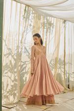 Load image into Gallery viewer, NIYAZ - Soft Pink Tissue Chanderi Anarkali, Tonal Gota Sharara with Organza Silk Dupatta
