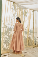 Load image into Gallery viewer, NIYAZ - Soft Pink Tissue Chanderi Anarkali, Tonal Gota Sharara with Organza Silk Dupatta
