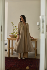 Load image into Gallery viewer, SANAT - Almond Tissue Chanderi Kurta &amp; Pants, Tonal Crushed Silk Embroidered Jacket
