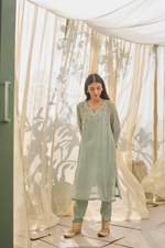 Load image into Gallery viewer, ZOHRA - Soft Blue Chanderi Kurta, Tonal Salwar with Mukaish Dupatta
