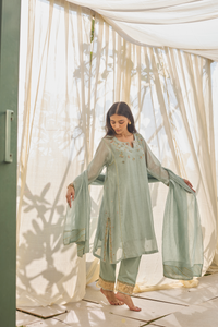 ZOHRA - Soft Blue Chanderi Kurta, Tonal Salwar with Mukaish Dupatta