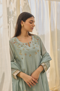 ZOHRA - Soft Blue Chanderi Kurta, Tonal Salwar with Mukaish Dupatta