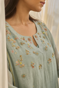 ZOHRA - Soft Blue Chanderi Kurta, Tonal Salwar with Mukaish Dupatta