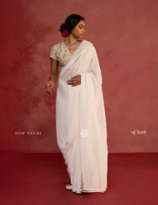 Tamara | Ivory Chiffon Saree with Dupion Silk Blouse