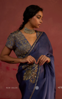 Revati | Sapphire Organza Saree with Dupion Silk Blouse