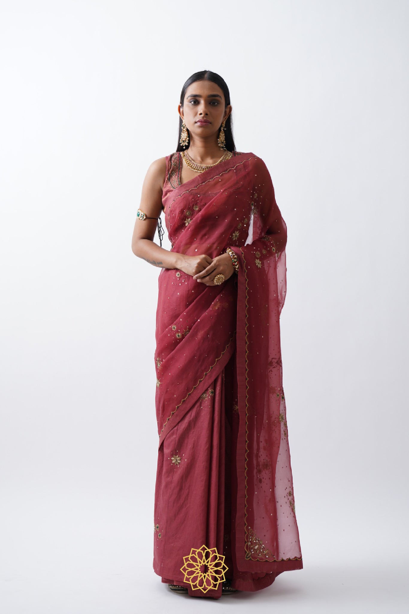 URVI DEEP RED STRIPE CHANDERI SAREE