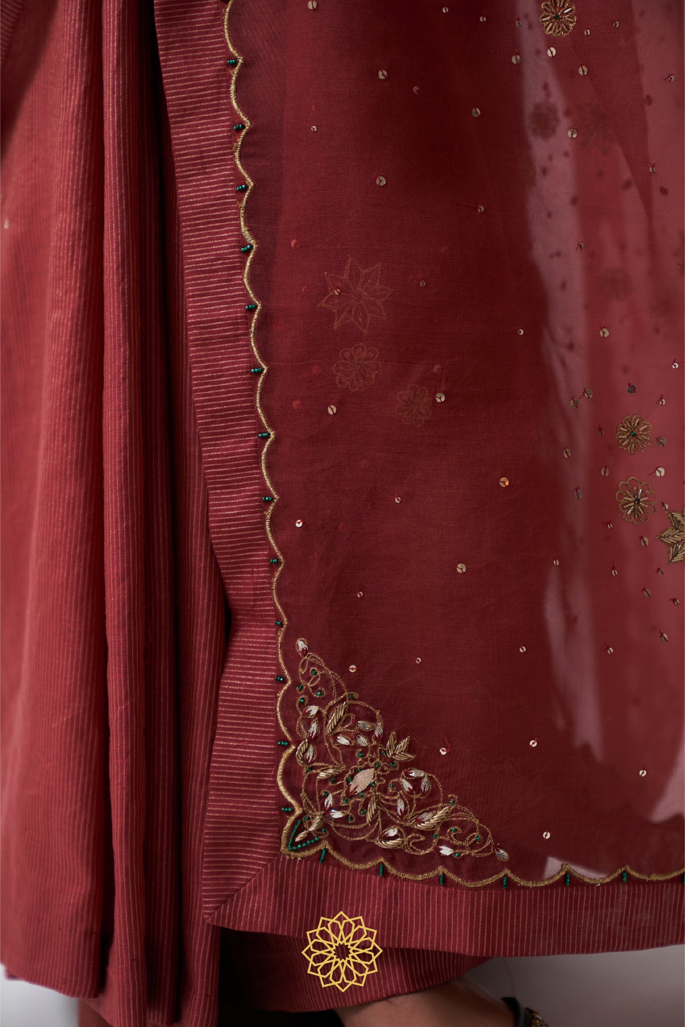 URVI DEEP RED STRIPE CHANDERI SAREE