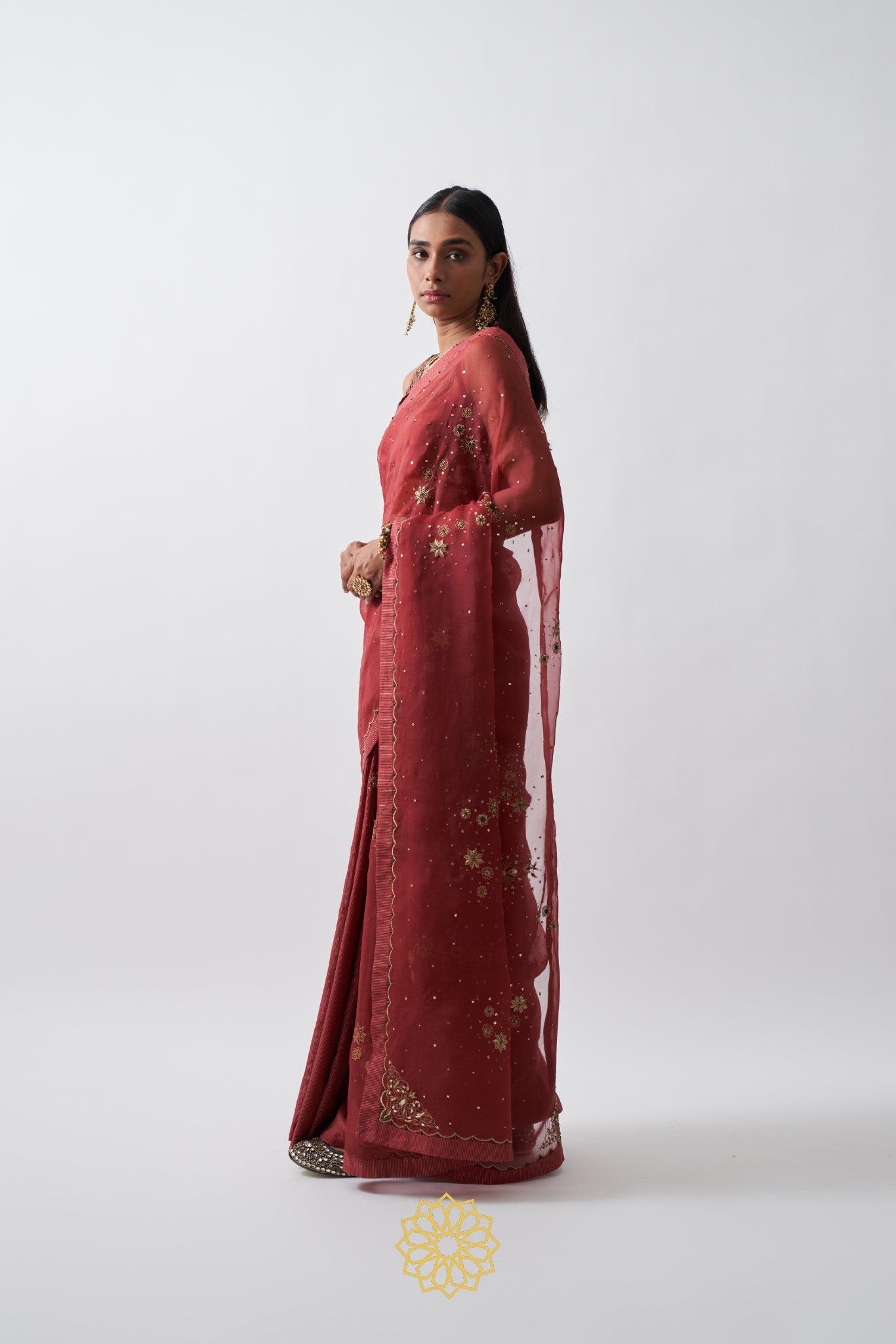URVI DEEP RED STRIPE CHANDERI SAREE