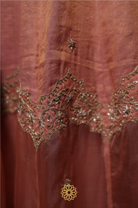 Yamini - Peach Chanderi Silk Blouse and Tonal Tissue Chanderi Lehenga with Organza Silk Panels Paired with Banarasi Silk Tissue Dupatta in Handcrafted in Ari-Zardozi Embroidery and Gota Appliques