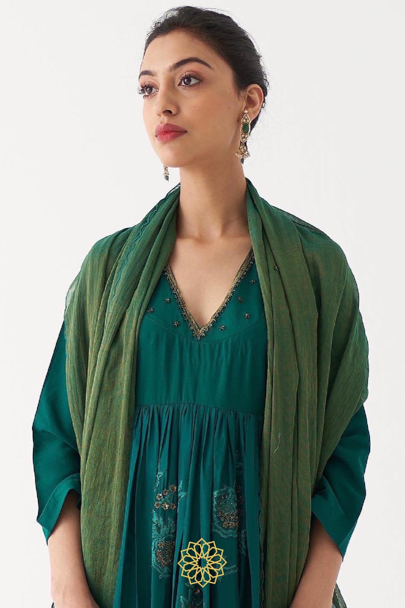 ZOYA - BOTTLE GREEN HABUTAI SILK KURTA