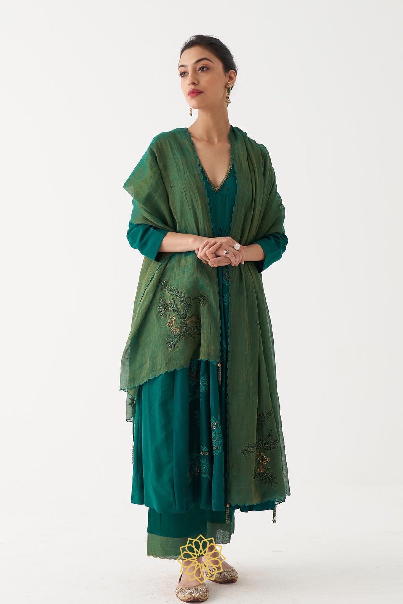 ZOYA - BOTTLE GREEN HABUTAI SILK KURTA