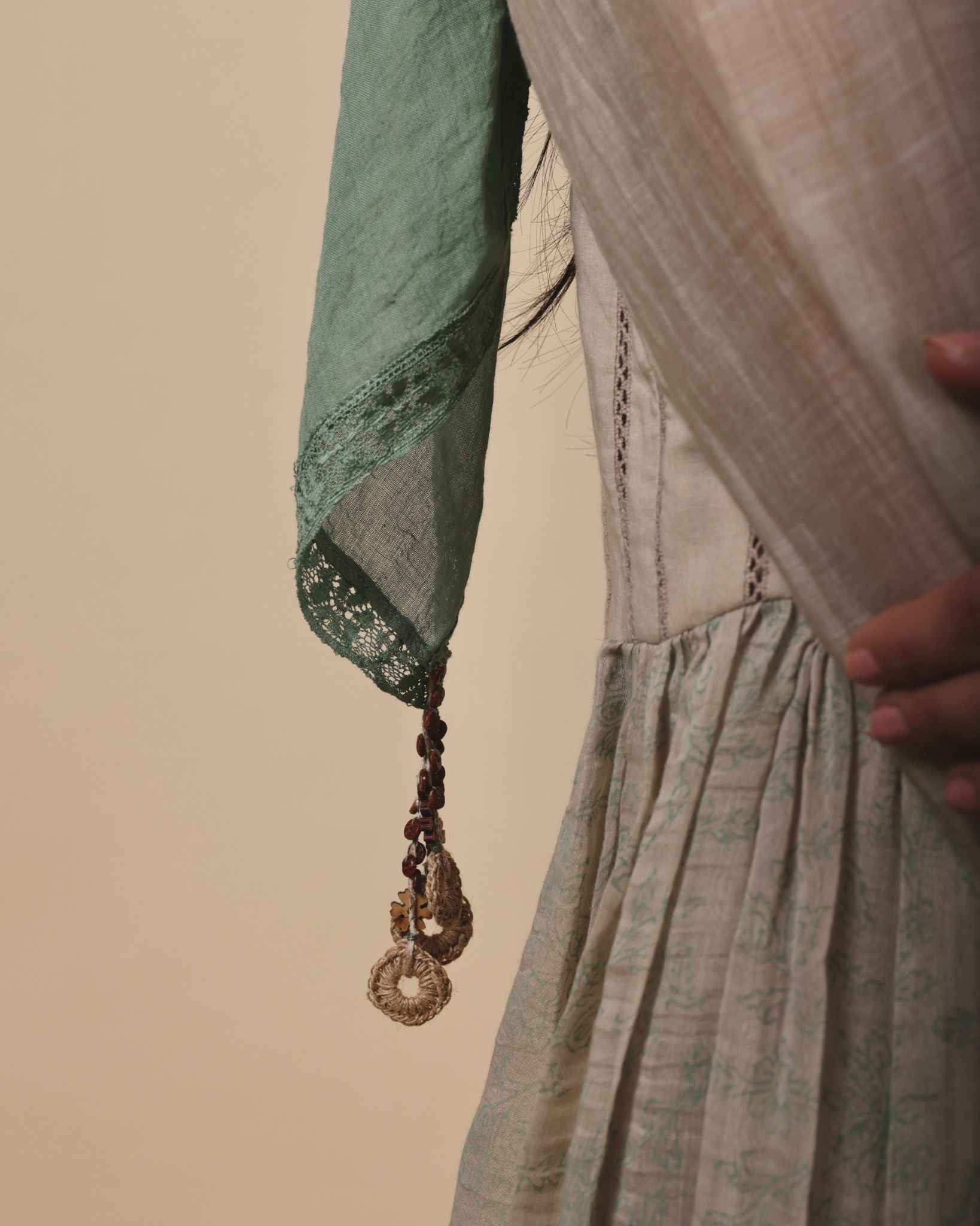 ANVI ALMOND HANDPRINTED CHANDERI ANARKALI