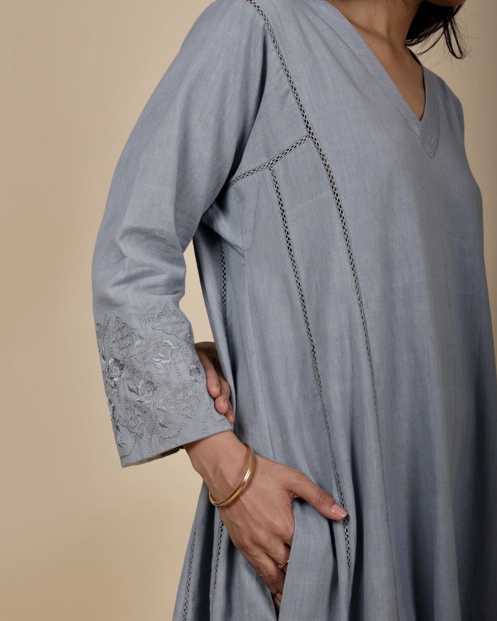MANVI SOFT BLUE HANDWOVEN KURTA