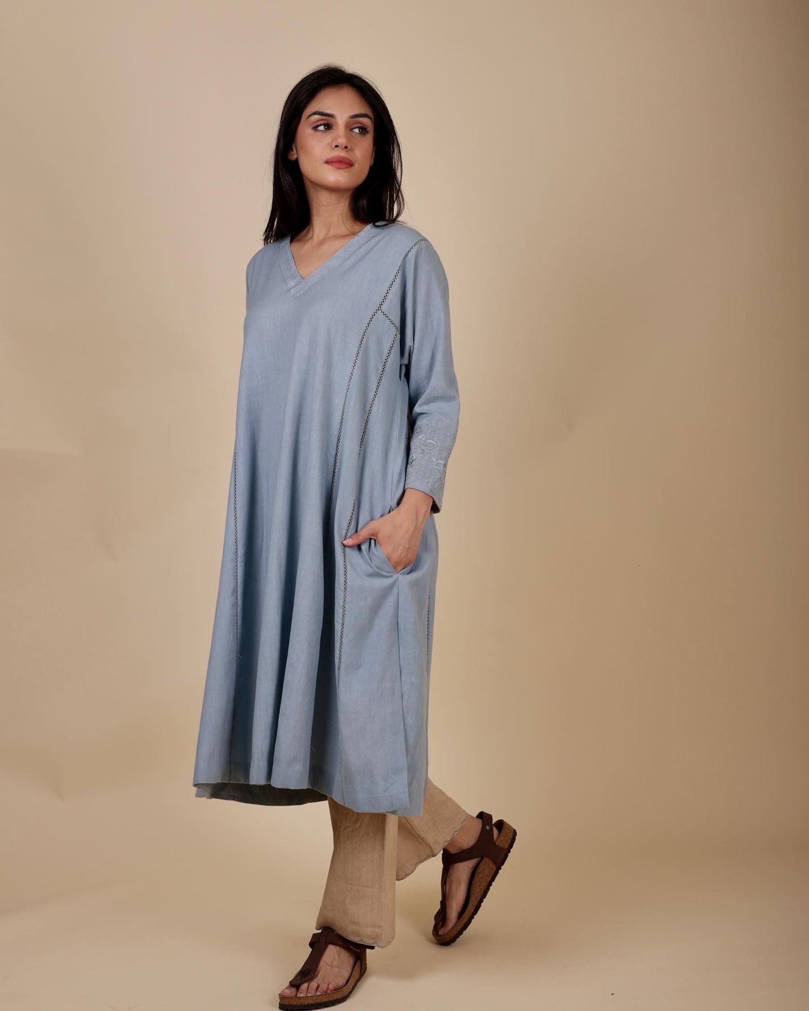 MANVI SOFT BLUE HANDWOVEN KURTA