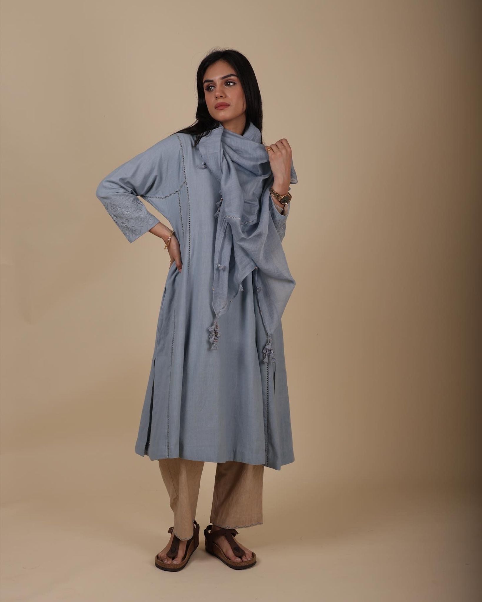 MANVI SOFT BLUE HANDWOVEN KURTA