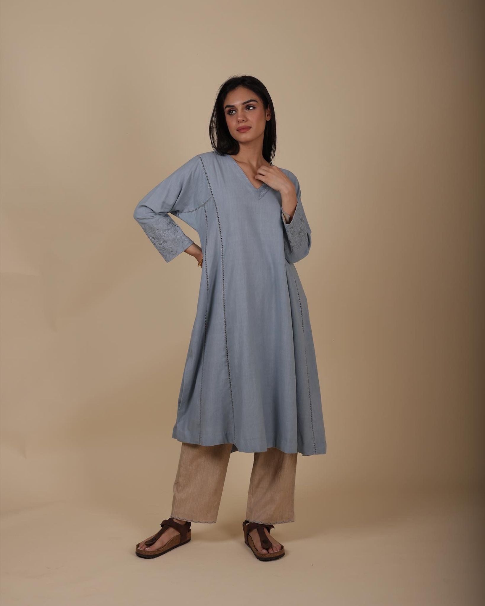 MANVI SOFT BLUE HANDWOVEN KURTA