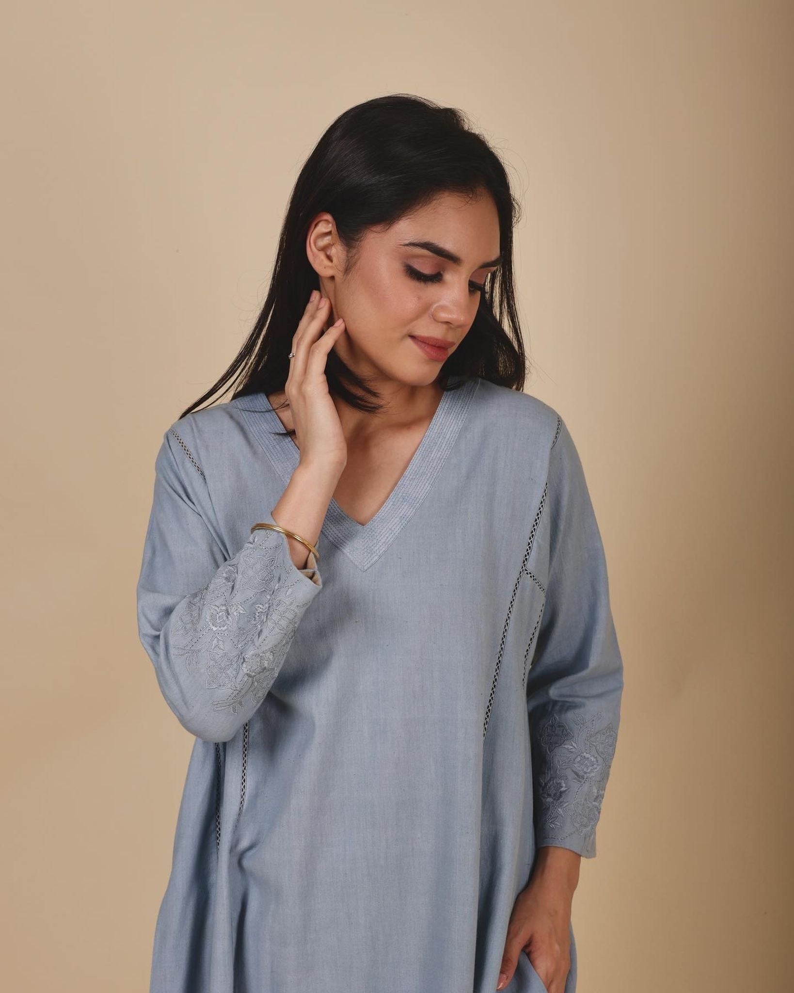 MANVI SOFT BLUE HANDWOVEN KURTA