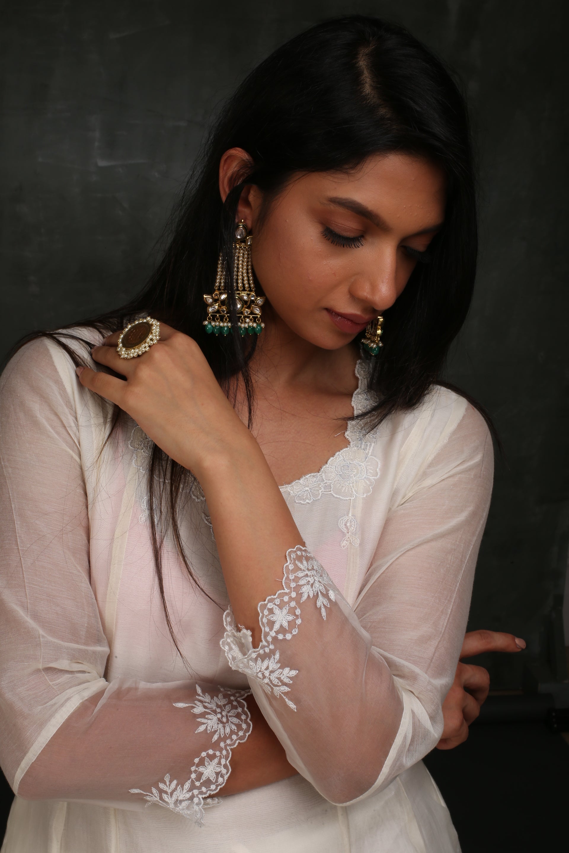 PEARL WHITE EMBROIDERED KURTA SET