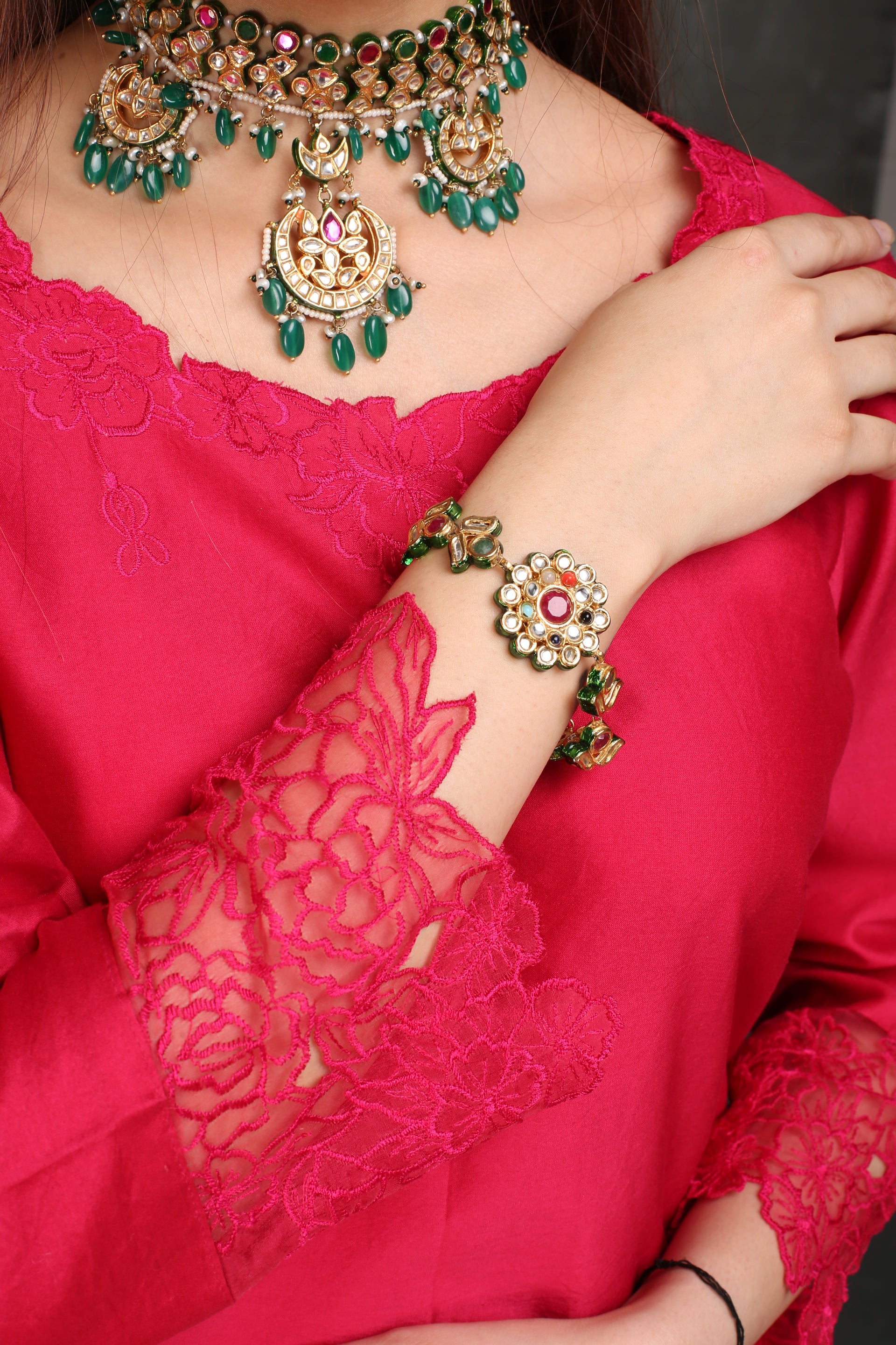 FUSCIA EMBROIDERED KURTA SET