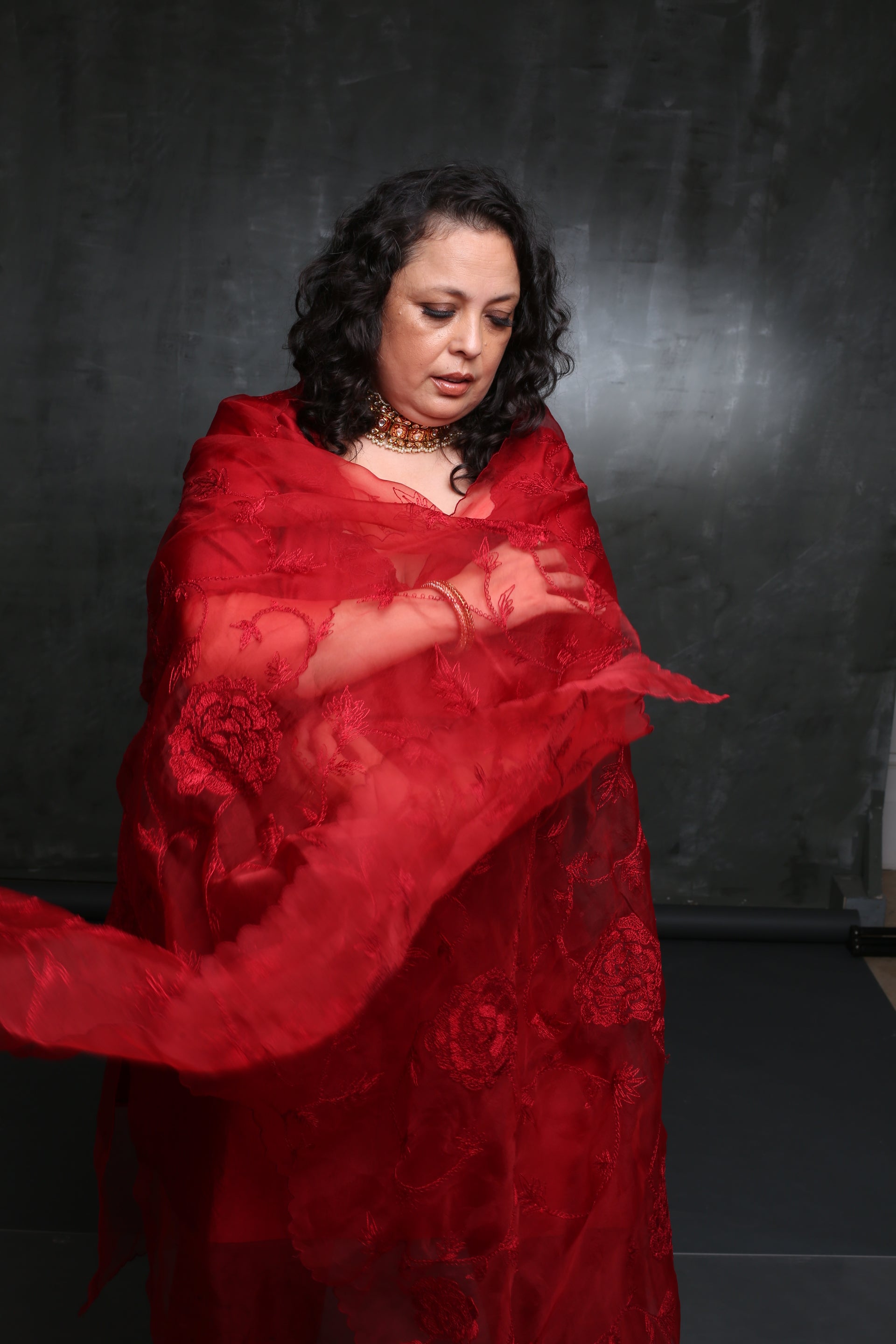 ROSE RED EMBROIDERED KURTA SET