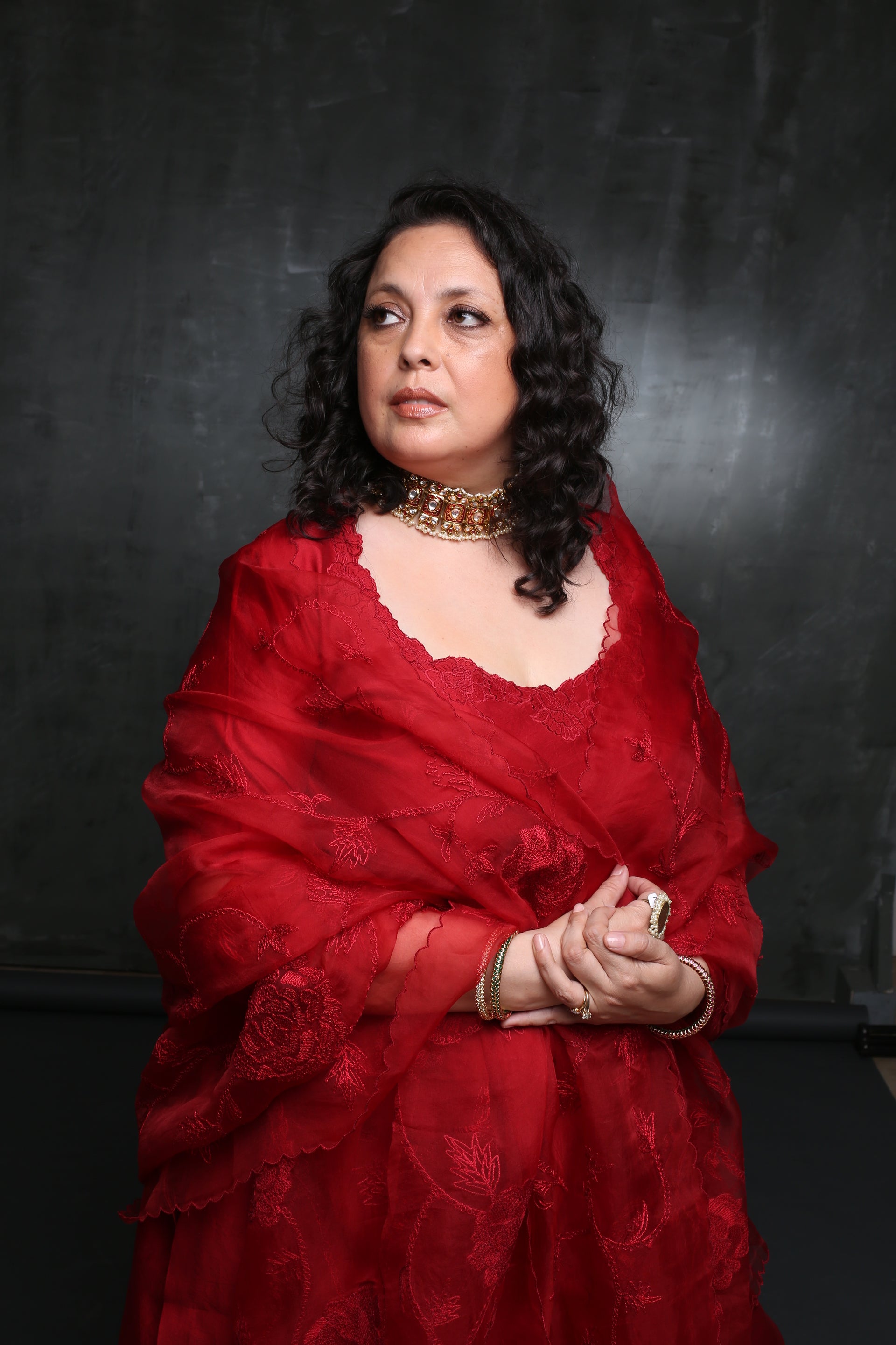 ROSE RED EMBROIDERED KURTA SET