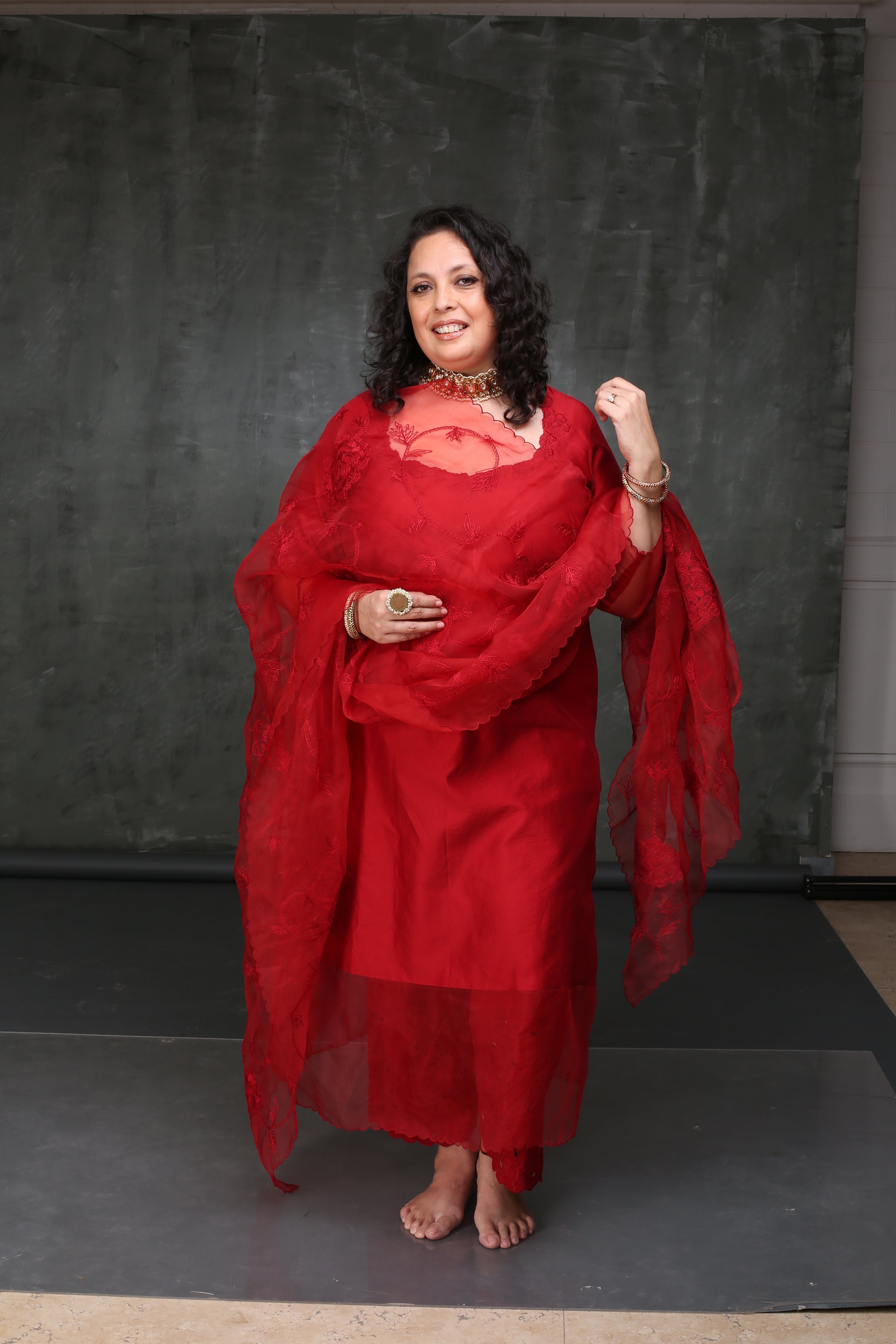 ROSE RED EMBROIDERED KURTA SET