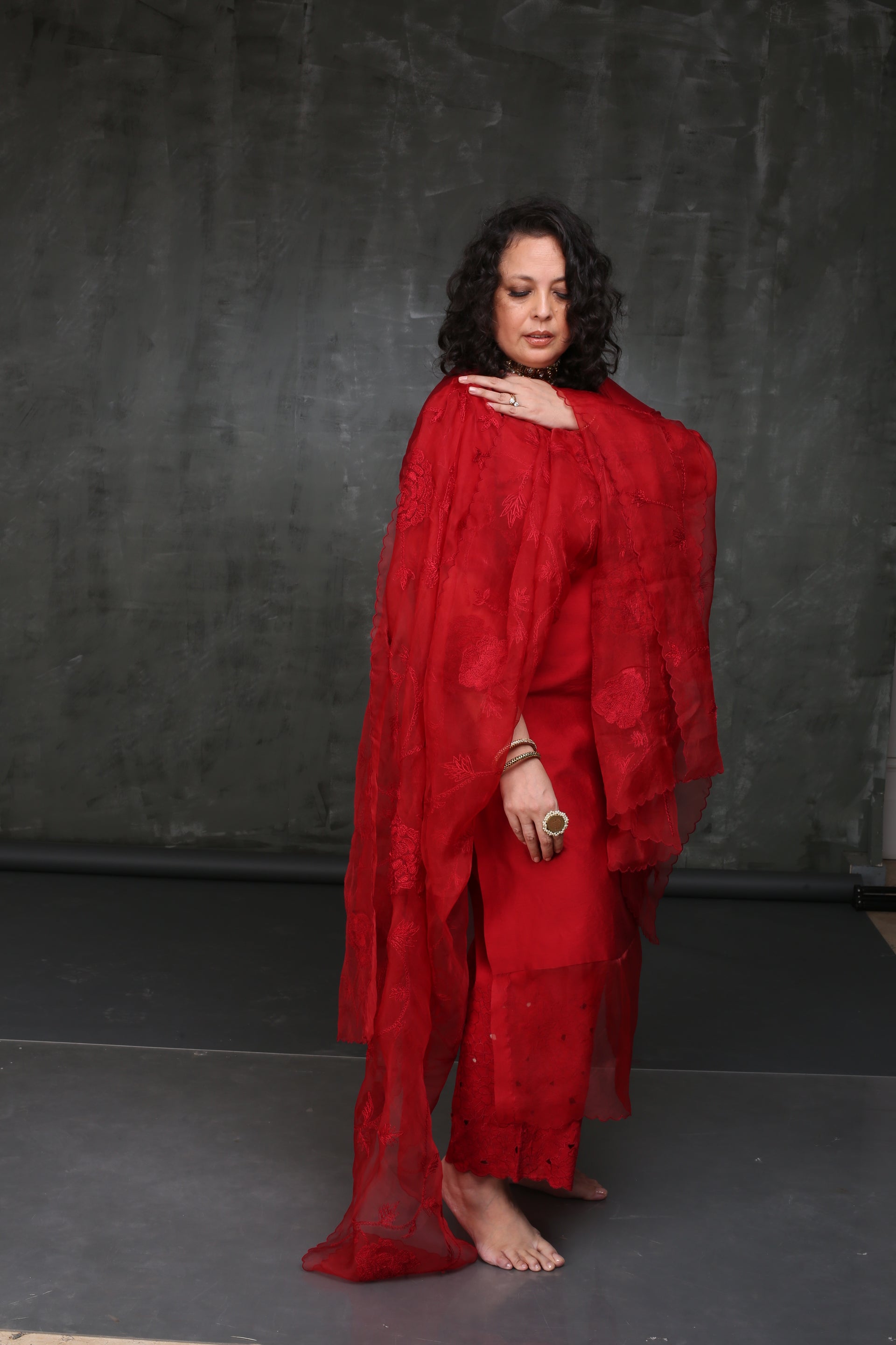 ROSE RED EMBROIDERED KURTA SET