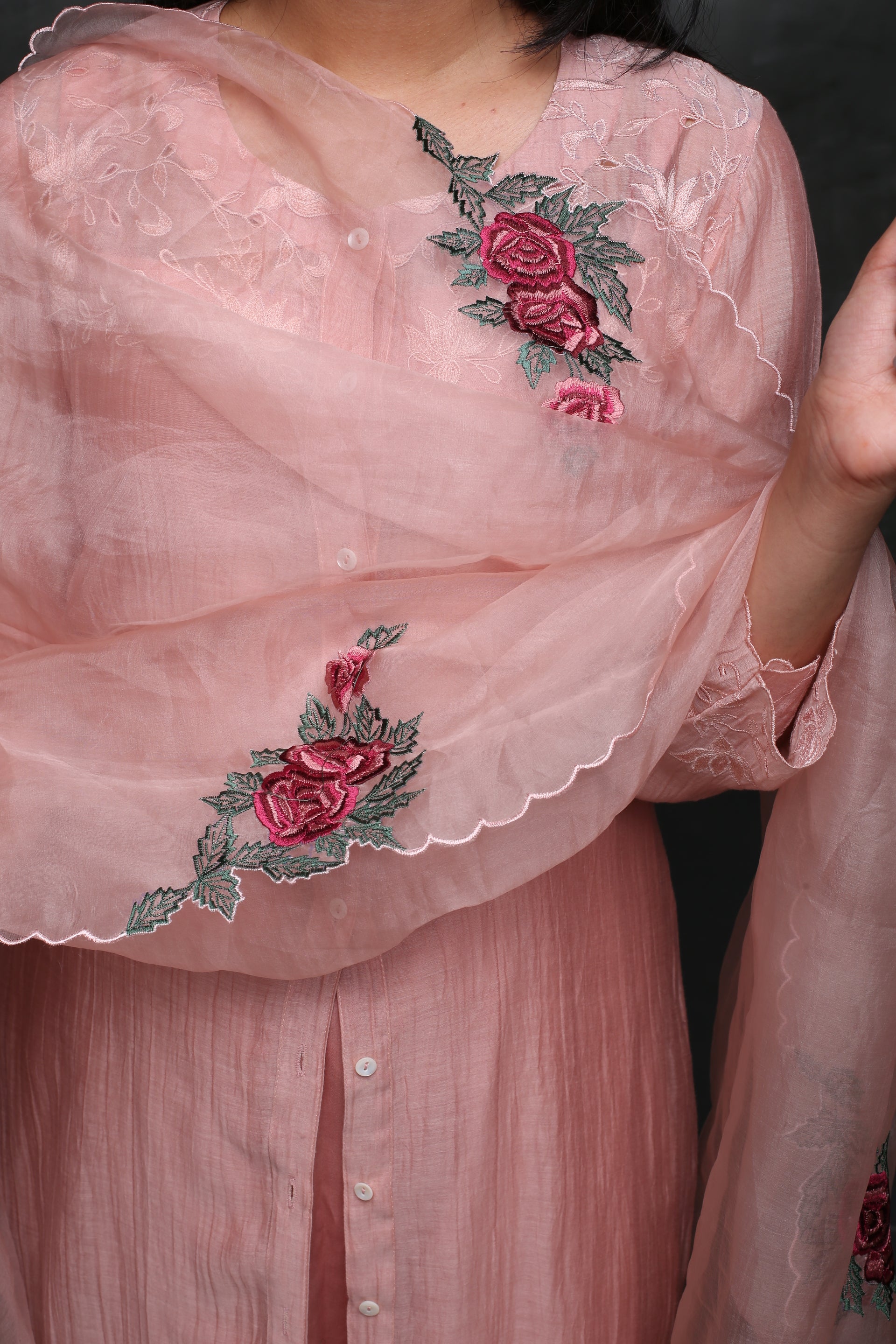 SALMON PINK EMBROIDERED KURTA SET