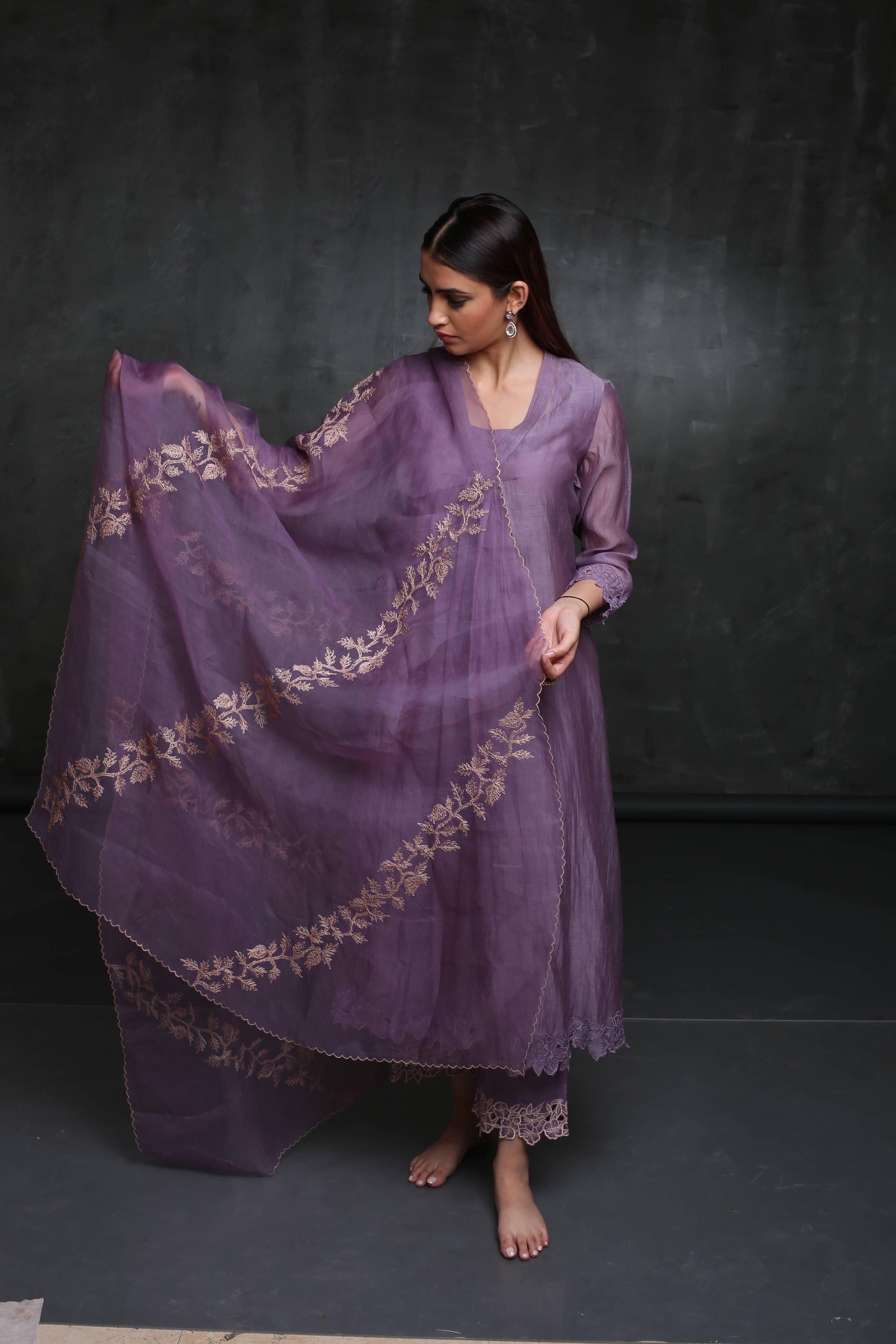 MAUVE CHANDERI KURTA SET