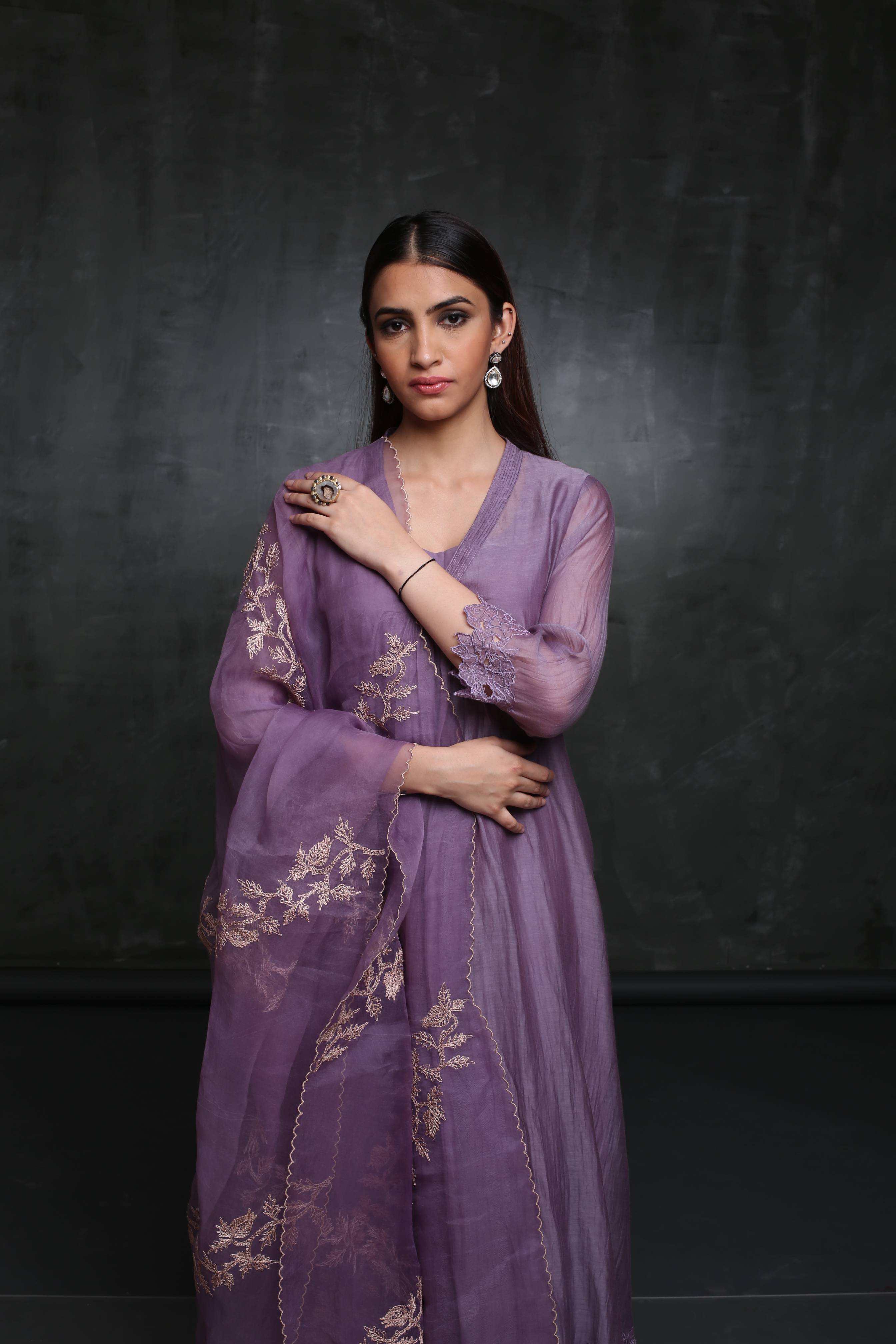 MAUVE CHANDERI KURTA SET