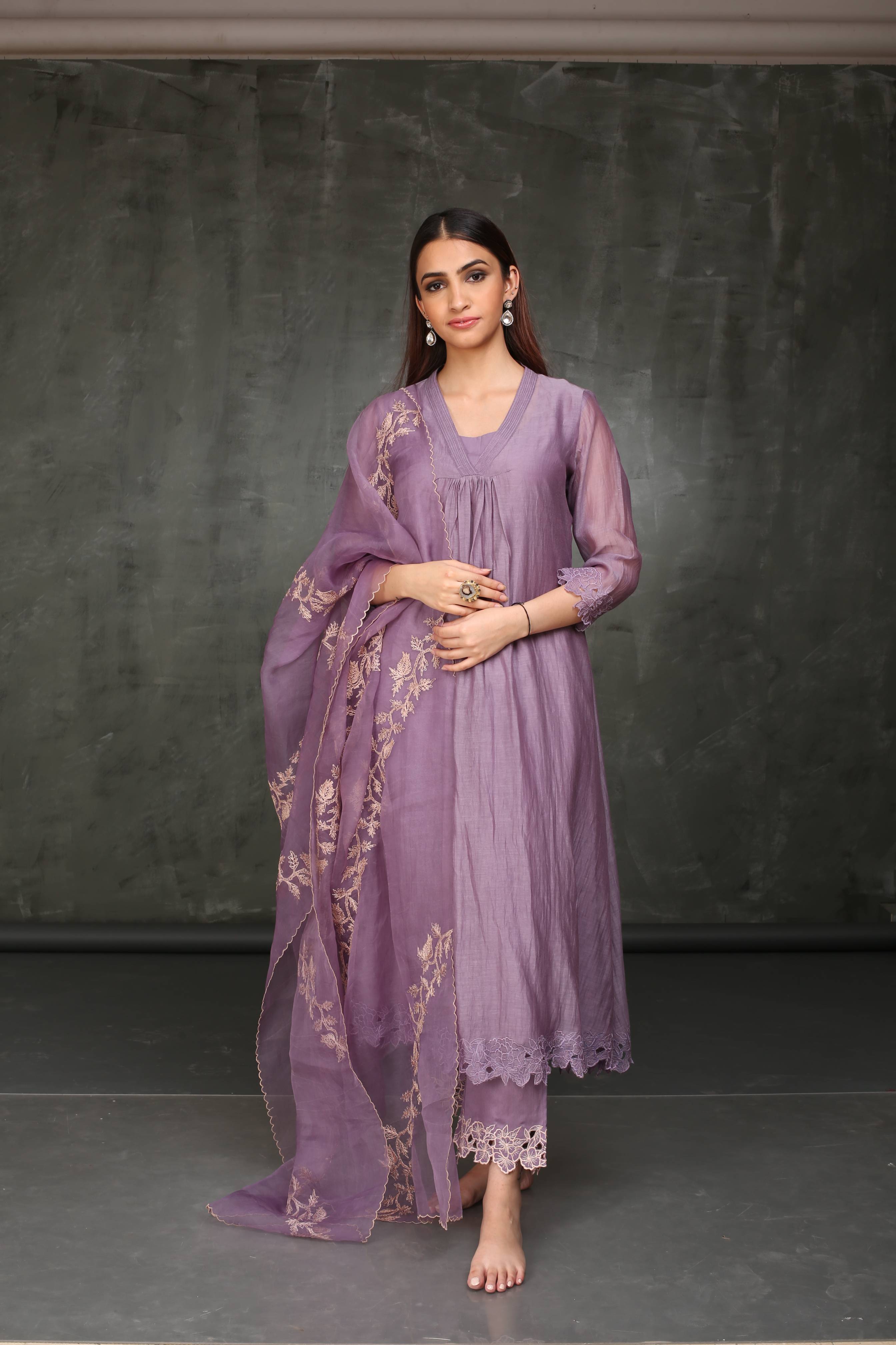 MAUVE CHANDERI KURTA SET