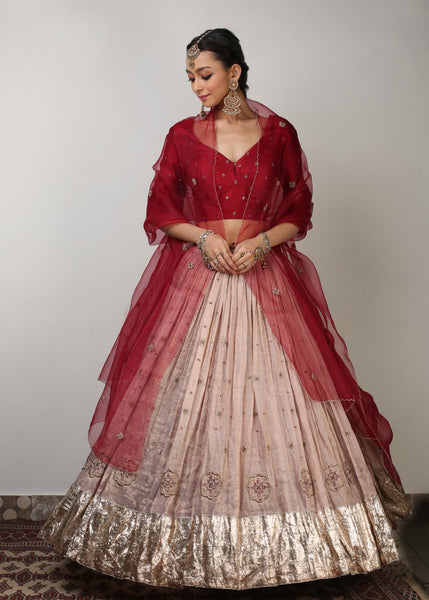 Embroidered tissue lehenga with brocade blouse, jacquard dupatta, and veil  – Tarun Tahiliani Official