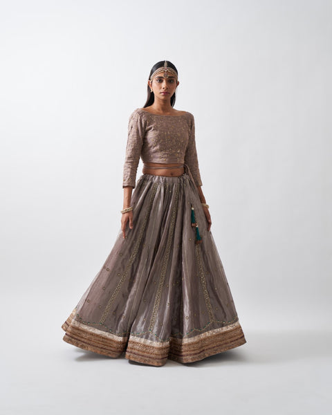 Buy Grey Tissue Lehenga Set by SUE MUE at Ogaan Online Shopping Site