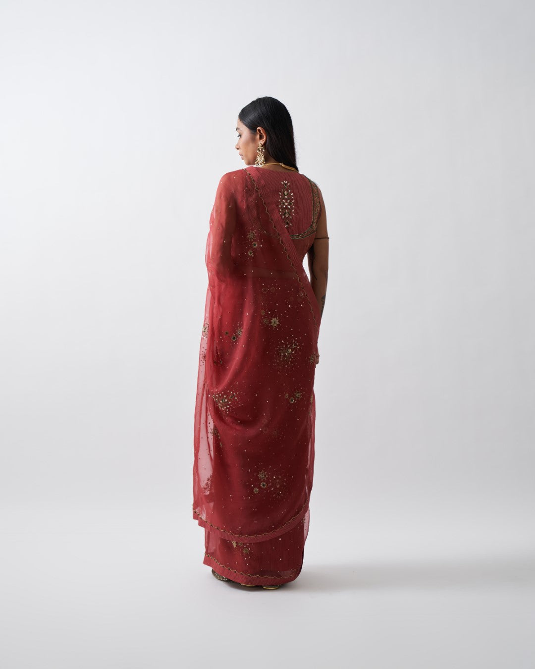 Buy Red Chanderi Saree With Floral Applique Embroidery Adorned by BEIGE at  Ogaan Market Online Shopping Site