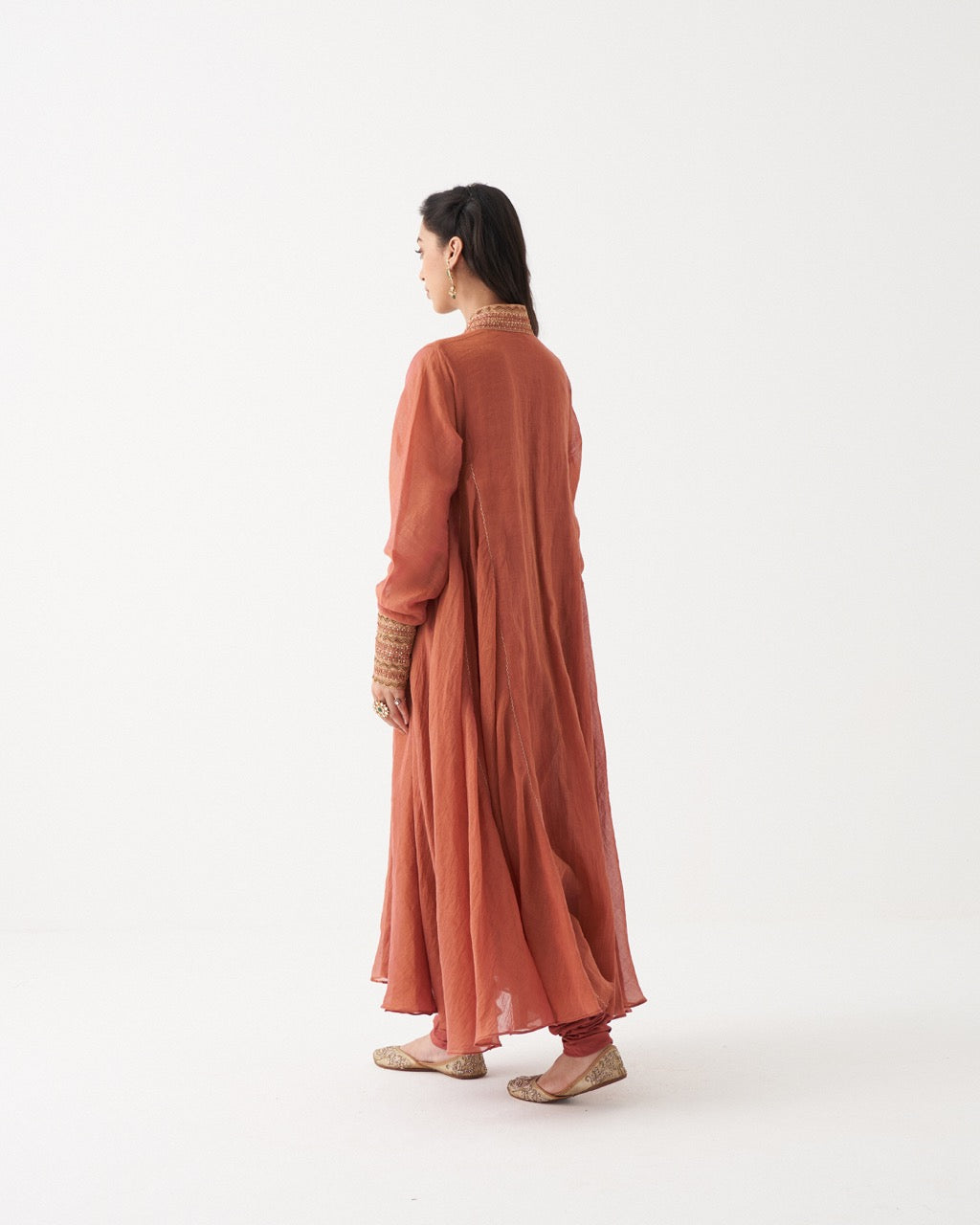 AZAIRA - RUST ORANGE HANDWOVEN TISSUE CHANDERI ANARKALI