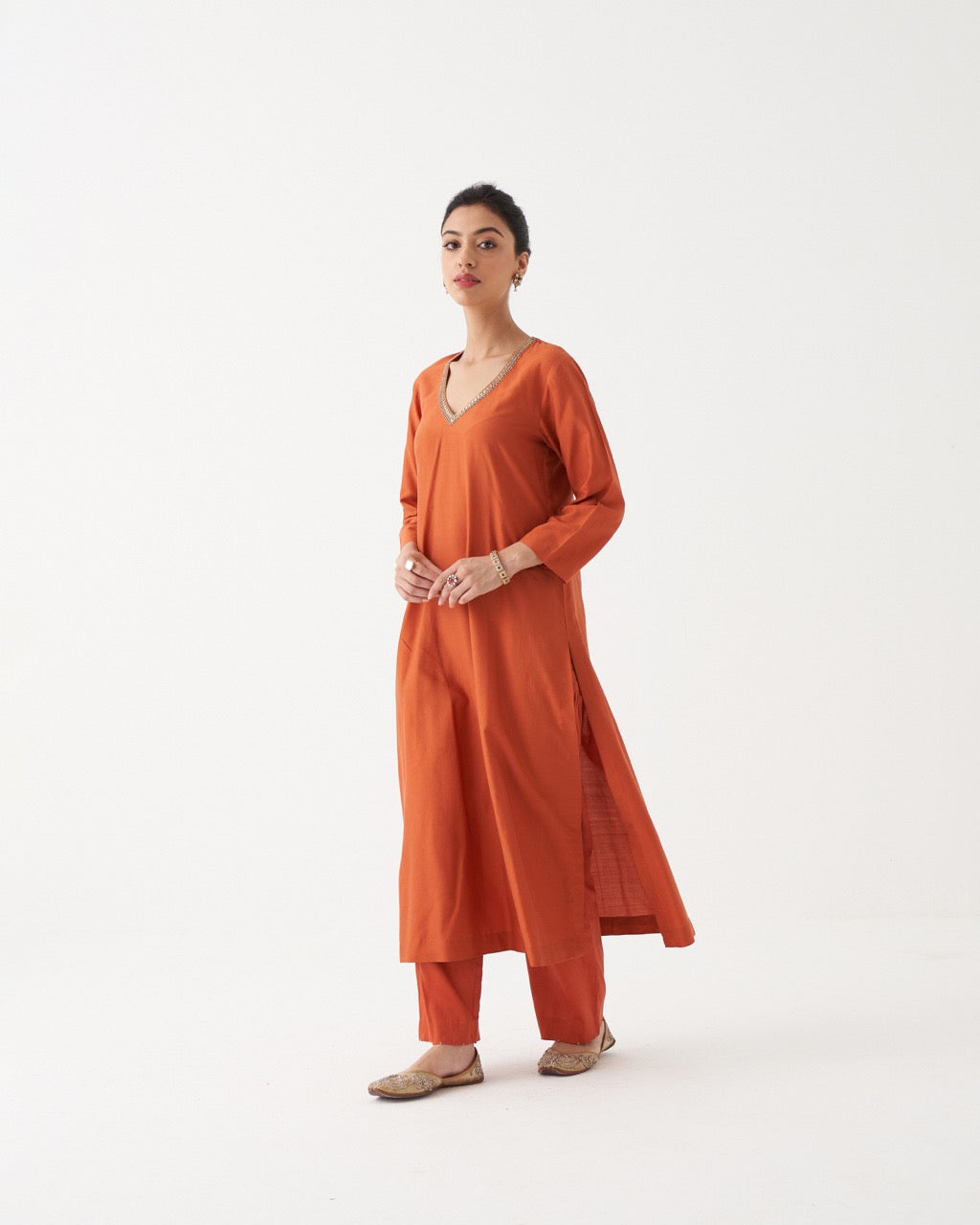 NYRA - BURNT ORANGE HABUTAI SILK KURTA
