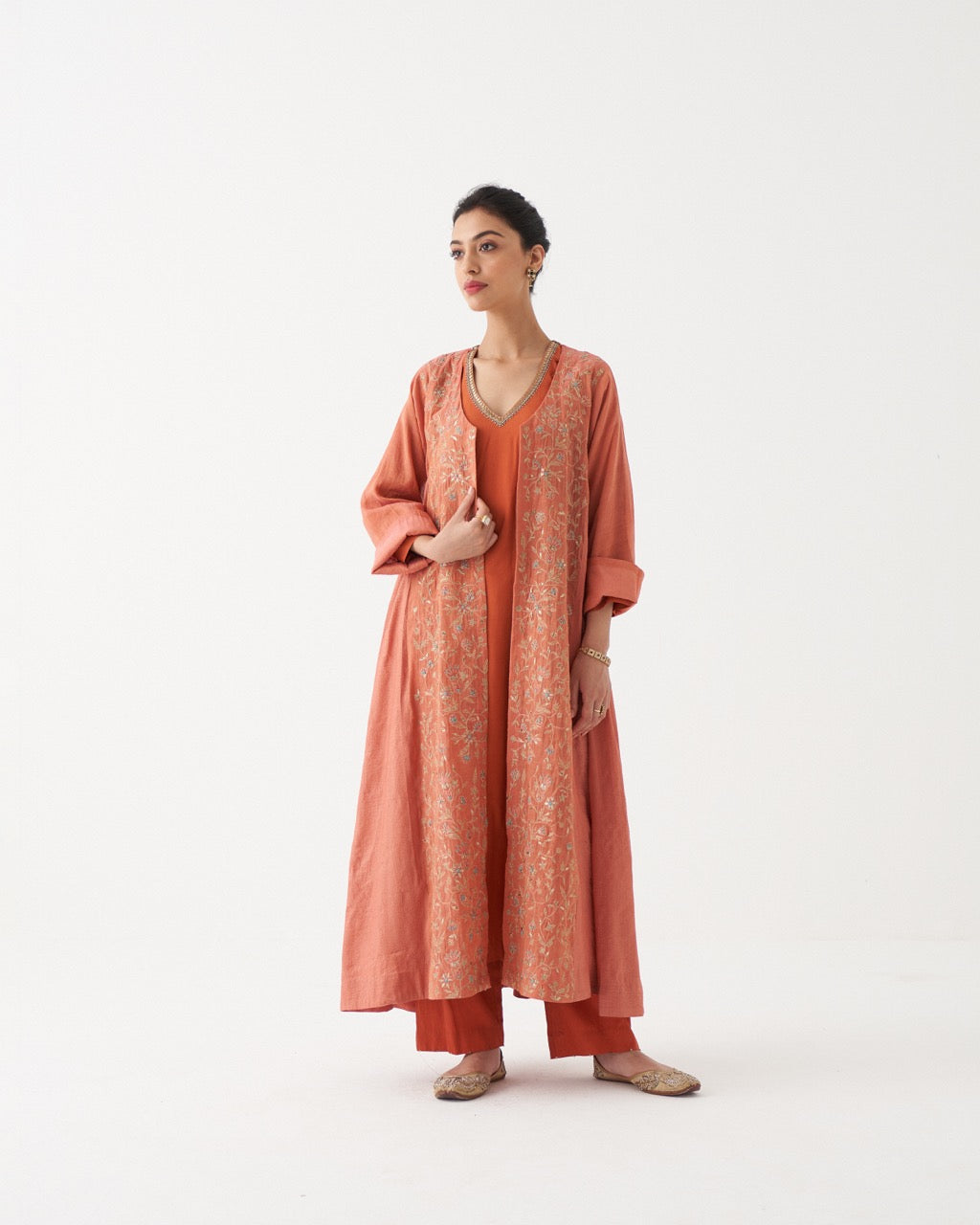 NYRA - BURNT ORANGE HABUTAI SILK KURTA