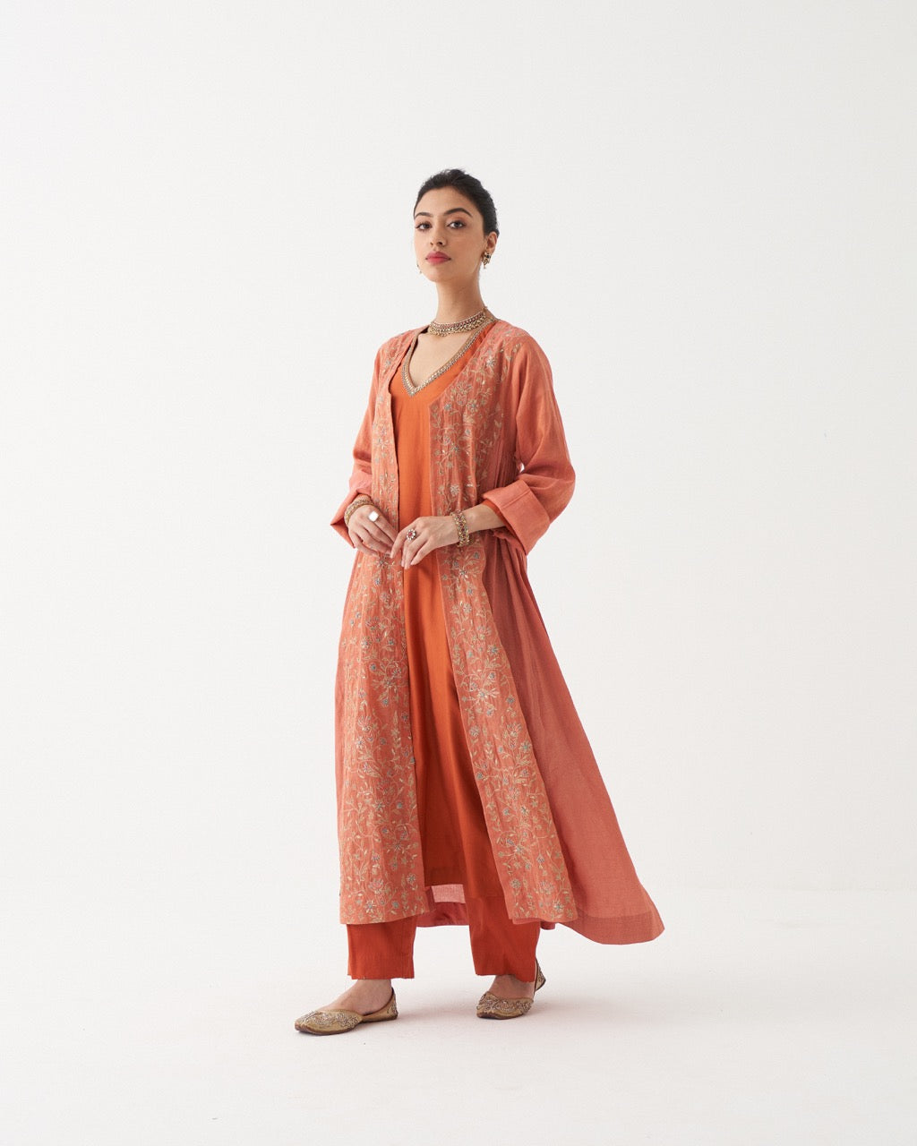 NYRA - BURNT ORANGE HABUTAI SILK KURTA