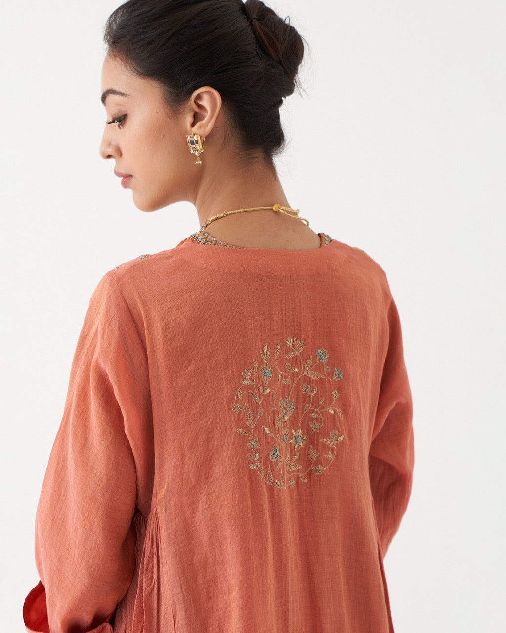 NYRA - BURNT ORANGE HABUTAI SILK KURTA