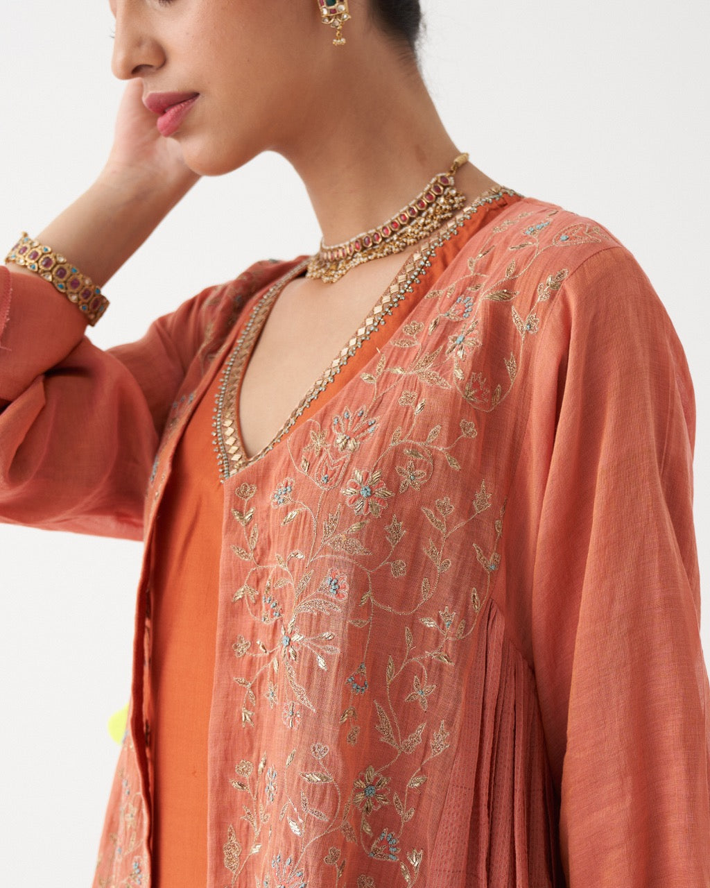 NYRA - BURNT ORANGE HABUTAI SILK KURTA